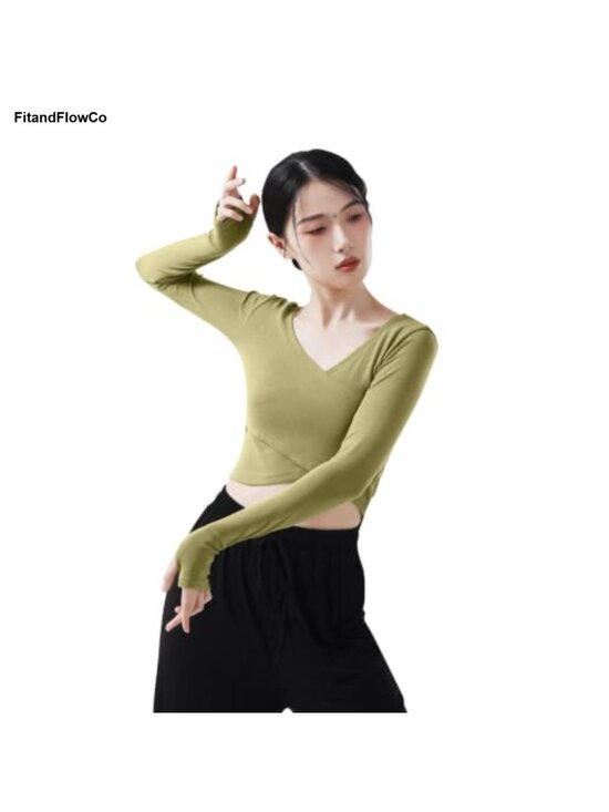 Tops - Women's Ballet Wrap Top Long Sleeve Dance Shirt Modal Yoga Workout Crop